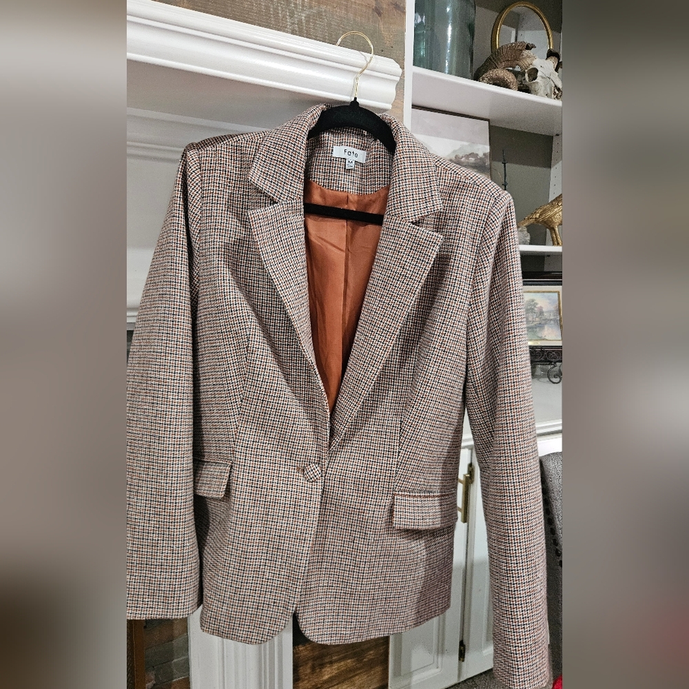 Fate Houndstooth Plaid Women's Blazer - Medium